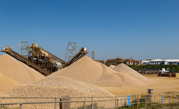 Overland conveyer in an aggregates and stone quarry in shoreham Port. Captured on a bright and sunny day