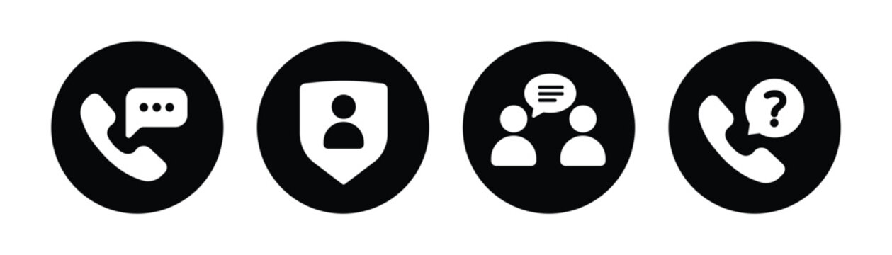 Customer Communication Icons Set, Phone Support, User Account, Team Discussion and Help Center Vector Collection