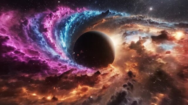 Vibrant cosmic vortex with swirling nebula gas and stars in deep space