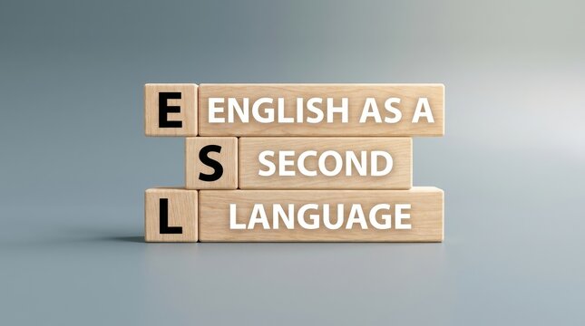 ESL English as a Second Language text on wooden cubes with soft shadow