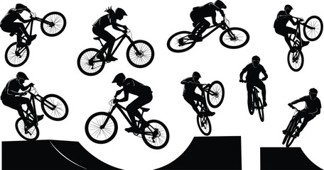 Obraz premium BMX rider silhouettes performing freestyle tricks and stunts vector