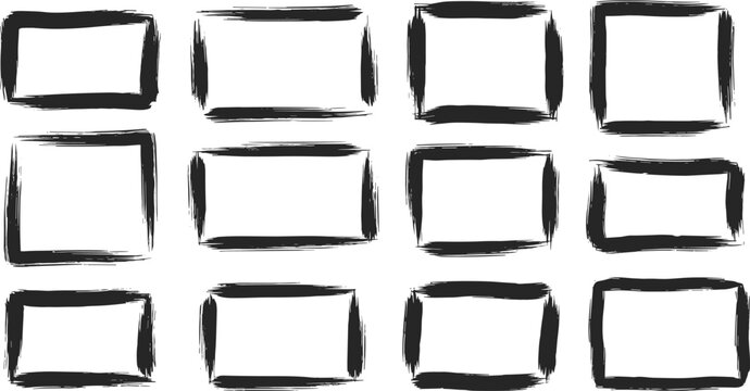 Brush Stroke Rectangle Frame Border Vector Set &mdash; Hand Painted Grunge Outline Shapes for Graphic Design