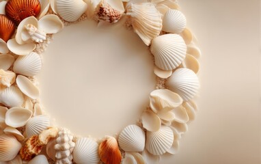 Obraz premium Vintage Circular Border Composed of Intricately Carved Seashells and Natural Elements