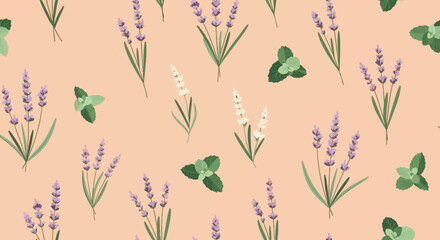 Fototapeta premium Lavender and Mint Botanical Repeating Pattern for Soothing Design and Natural Backgrounds