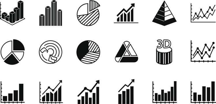 Business data analytics infographic vector icons set with charts graphs pie diagrams bar and line statistics symbols