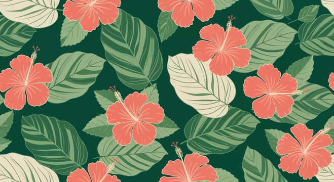 Tropical Hibiscus Seamless Pattern for Fabric and Wallpaper Design Featuring Exotic Foliage