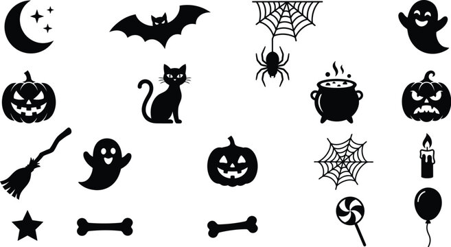 Halloween Silhouettes Collection Black Vector Graphics On White Background