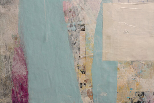 Torn, ripped crumble paper pieces collage. Art Poster painting wall. Abstract grunge dirty beige white,exture neutral background.
