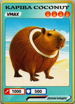 Hamburg, Germany - 02082026: detail scan of a random Italien brainrot meme trading card from XINCHEN. Collectible card design combines bold colors, imaginative character concepts, parody game design.