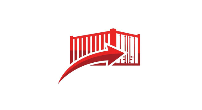 Modern logistics logo design with red arrow and shipping container graphic vector illustration