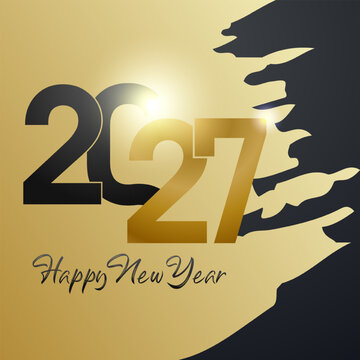 2027 Happy New Year Dark Bold Text Gold Yellow Brush Stroke Background