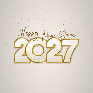 2027 Happy New Year Gold Script Outline Numbers Dark Black Background