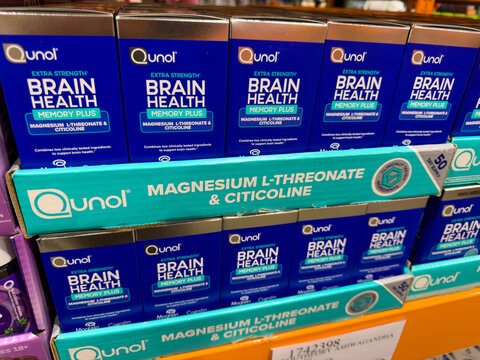Qunol Brain Health Supplement Boxes On Retail Shelf