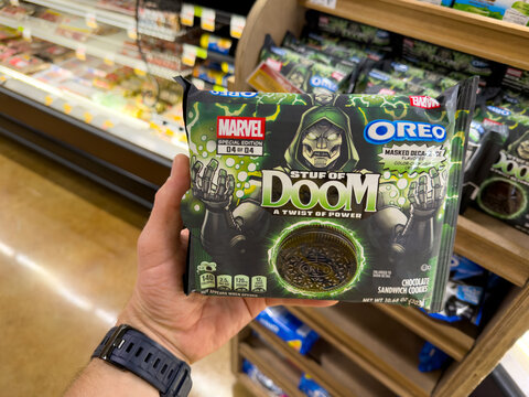 Marvel Dr Doom Oreo Cookie Package Held In Store