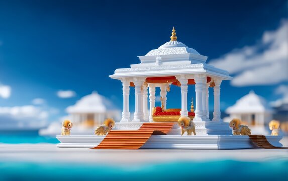 Elegant Decorated Palki Structure for Carrying Deities Near Water