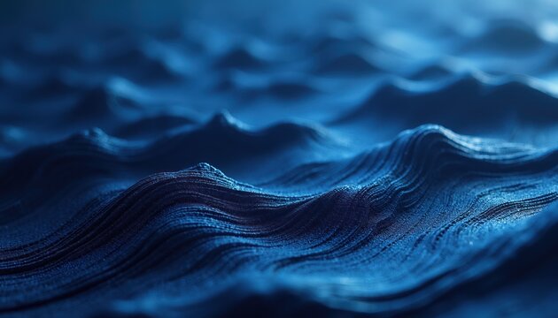 Deep blue abstract waves flow and ripple across surface. Textured water motion creates dark ocean patterns. Calm liquid forms abstract aquatic background. Serene ebb tide energy.