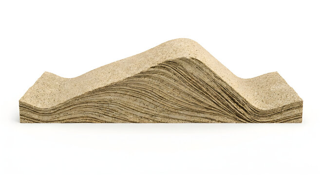 Realistic 3D Cross-Section of Sand Ripple Asymmetry, Suitable for Science Education, Isolated on a White Background