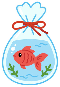 Goldfish in Plastic Bag with Water from Japanese Summer Festival Stall Game