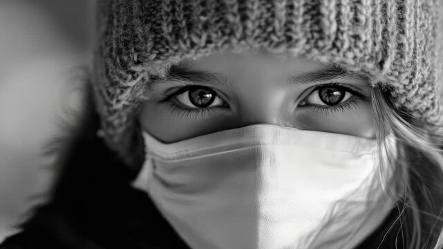 Female wearing mask looking forward