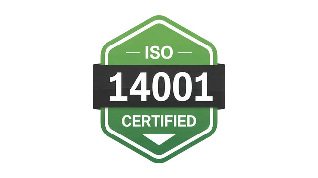 Green iso 14001 certification badge for environmental management systems isolated as PNG