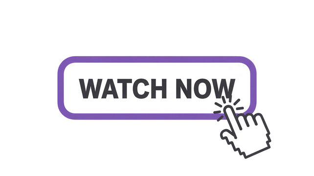 Watch now button with mouse pointer clicking frame interface interactive streaming navigation application software experience marketing promotion on transparent background
