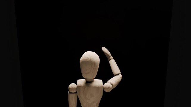 Invisible concept animation, mannequin touching mirror fading into darkness, social invisibility and feeling unseen, emotional isolation 3D render
