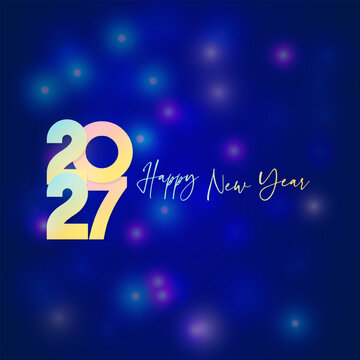 2027 Happy New Year Teal Blue Bokeh Glow Purple Dark Background Design