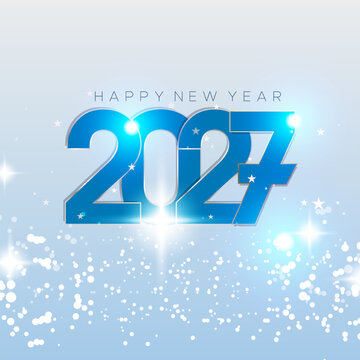 2027 Happy New Year Blue Metallic Sparkle Clean Light White Background