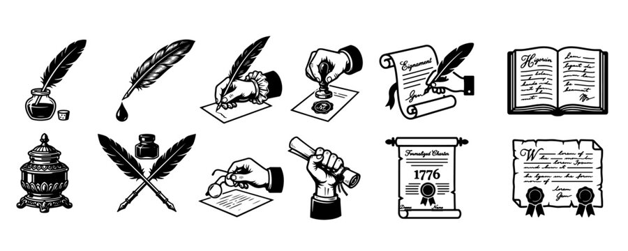 1776 Declaration of Independence Quill Vector Set - US 250th Anniversary Historic Signing SVG Asset Pack