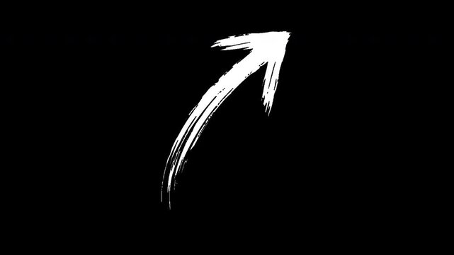 4K White brush stroke upward right arrow animation for UI tutorials presentations creative navigation element artistic hand drawn motion graphics loop asset 