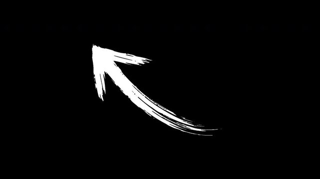 4K White brush stroke upward left arrow animation for UI tutorials presentations creative navigation element artistic hand drawn motion graphics loop asset 