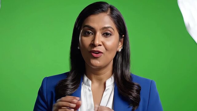 Confident Professional Female Presenter Talking on Green Screen