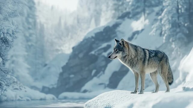 Majestic Wolf in Winter Landscape