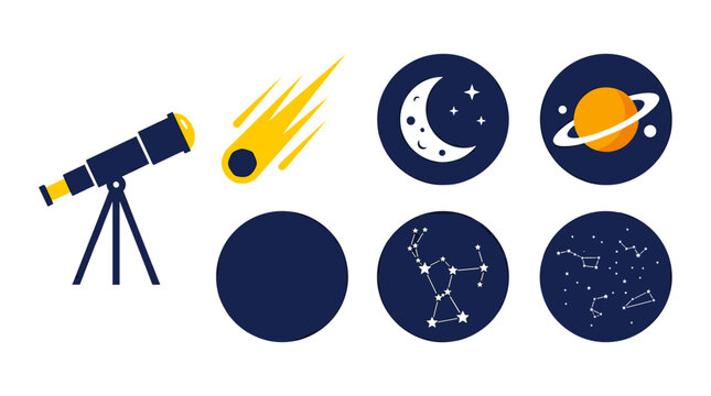 Telescope and celestial icons showing moon stars comet and constellations for astronomy exploration
