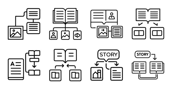 Flat design document organization and workflow icons - Colorful flat icons showing document workflow, organization, and file management with interconnected folders and files.