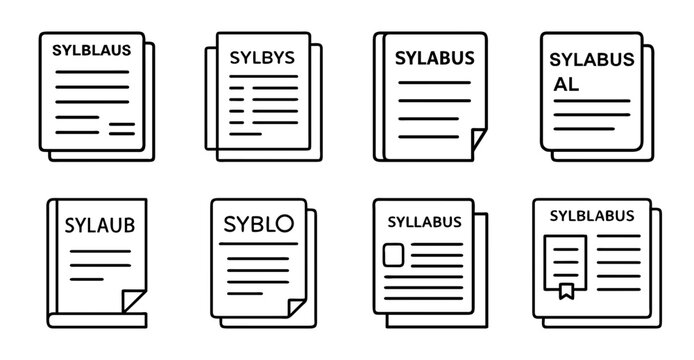 Variety of syllabus document icons - Nine simple syllabus document icons in a clean, organized grid layout for educational or administrative use.