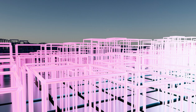 Abstract 3D square and rectangle frame grid in pastel pink