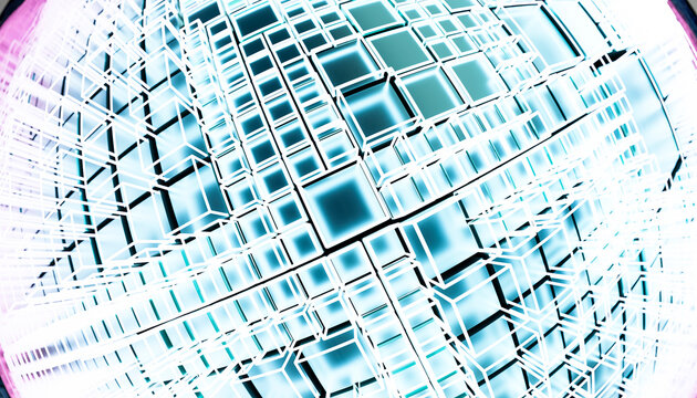 Abstract 3D squares and rectangles forming a glowing grid