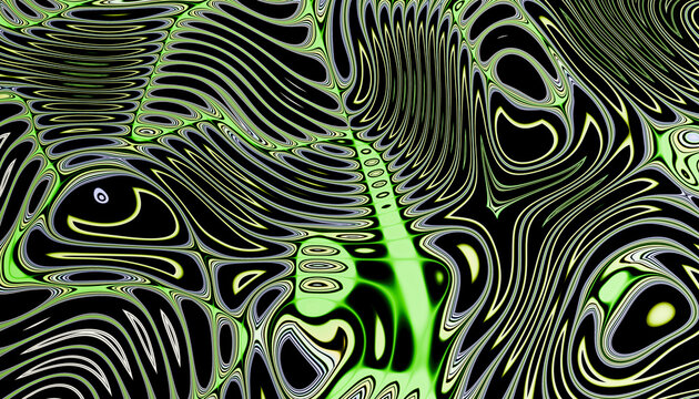 Psychedelic green and black abstract warped ripple background