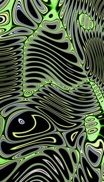 Psychedelic abstract wavy neon pattern on dark background