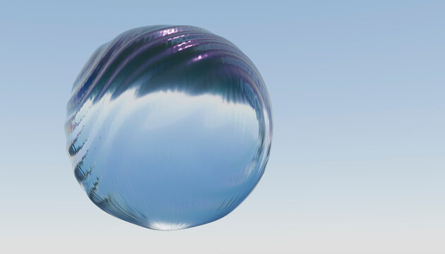 Floating glossy blue sphere with reflective gradient background