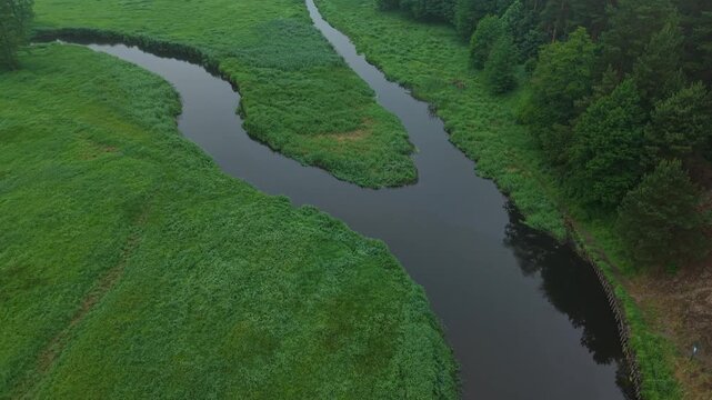 River Confluence &ndash; Low Parallax Left Wide Aerial Flight Along Watershed