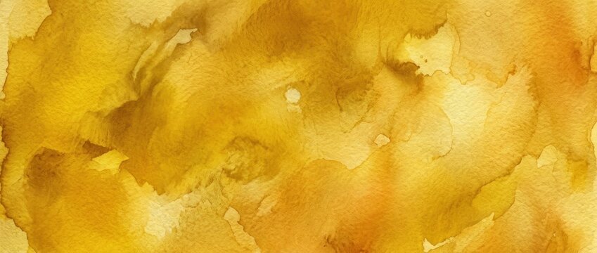 Abstract yellow and golden watercolor wash textured background.