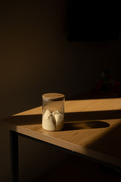 Homemade sourdough starter with Lievito Madre in jar