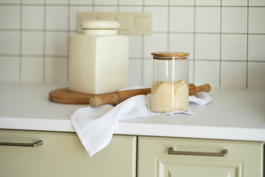 Homemade sourdough baking with Lievito Madre starter jar