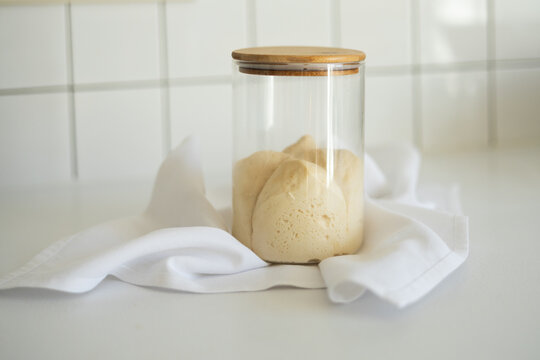 Lievito Madre sourdough starter in jar for bread baking