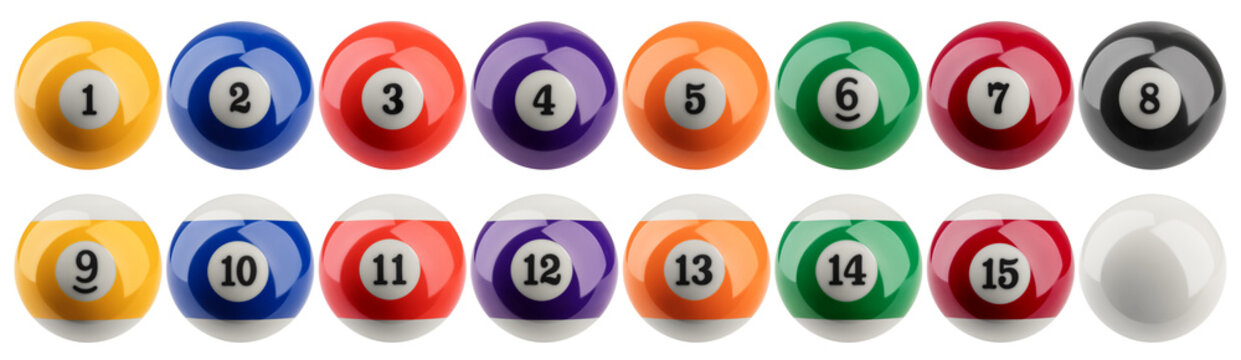 Billiard balls, pool, snooker, isolated, full depth of field