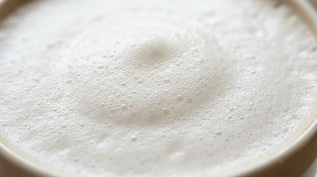 Close up top view of creamy milk foam.