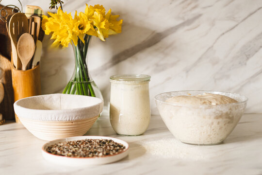 Sourdough bread preparation with homemade dough