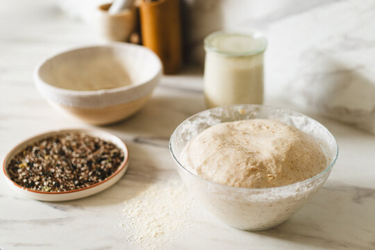 Fresh sourdough dough ready for homemade bread baking